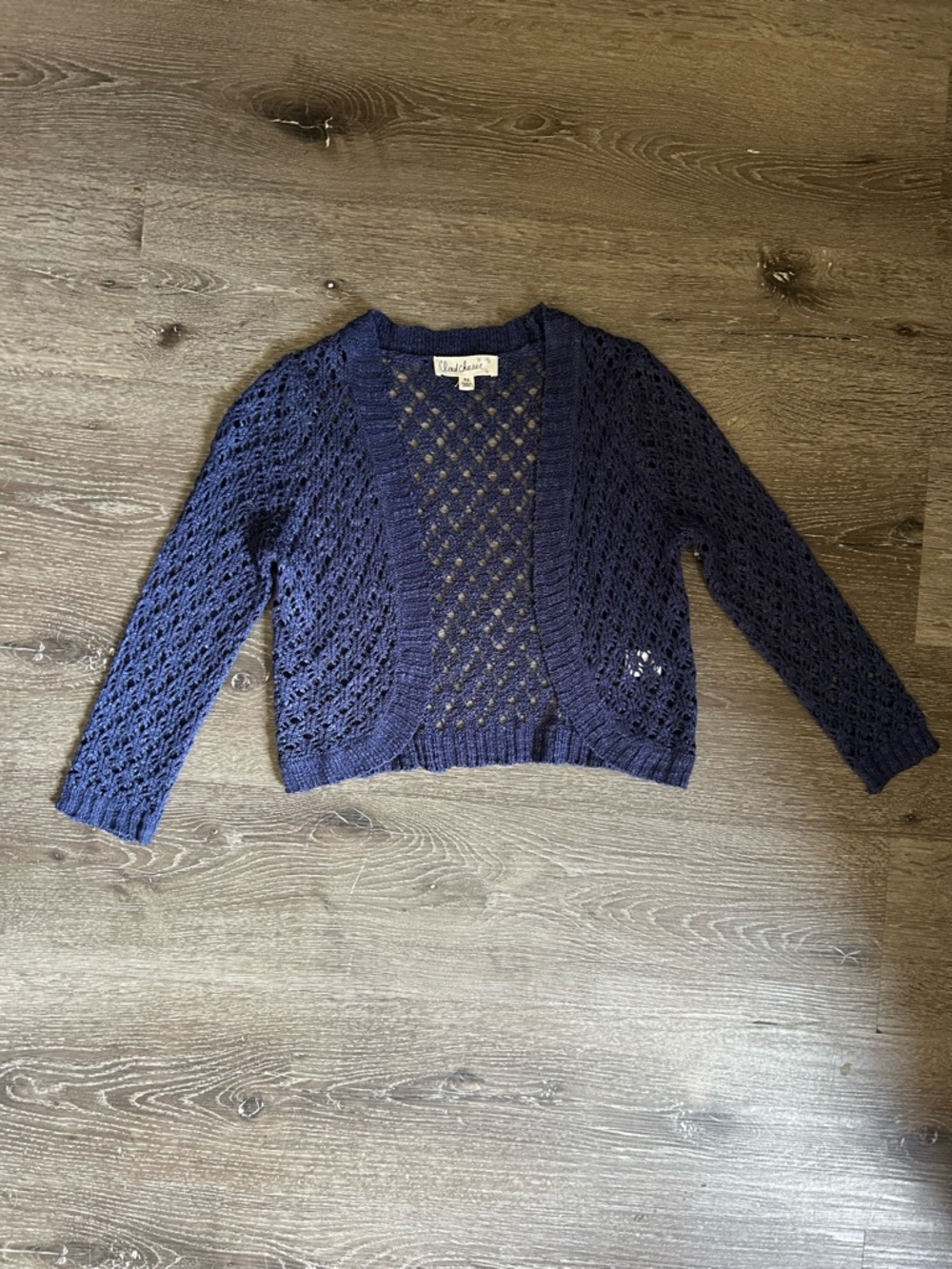 XS Y2K Cloud Chaser Blue Open Knit Cropped 3/4 Sleeve Cardigan